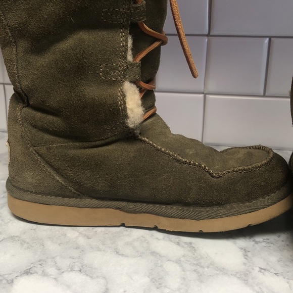 UGG Australia Whitley Lace Up Sherpa Lined Moccasins- Sage Green - Picture 6 of 16